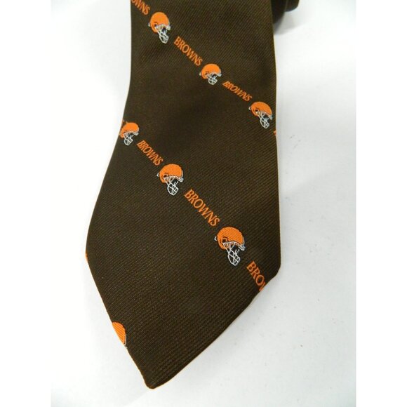 Cleveland Browns Mens Ralph Marlin Brown Polyester Tie With Orange Helmet Design - Picture 2 of 8